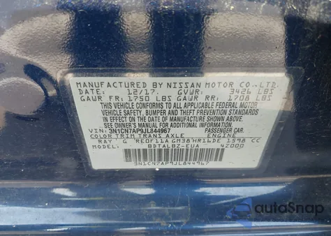 2018 Nissan Versa 1.6 Sv из США, поврежденный, VIN 3N1CN7AP9JL844967